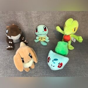 Pokémon plush lot - Tyrunt, Eevie, Treecko, Squirtle & Bulbasaur